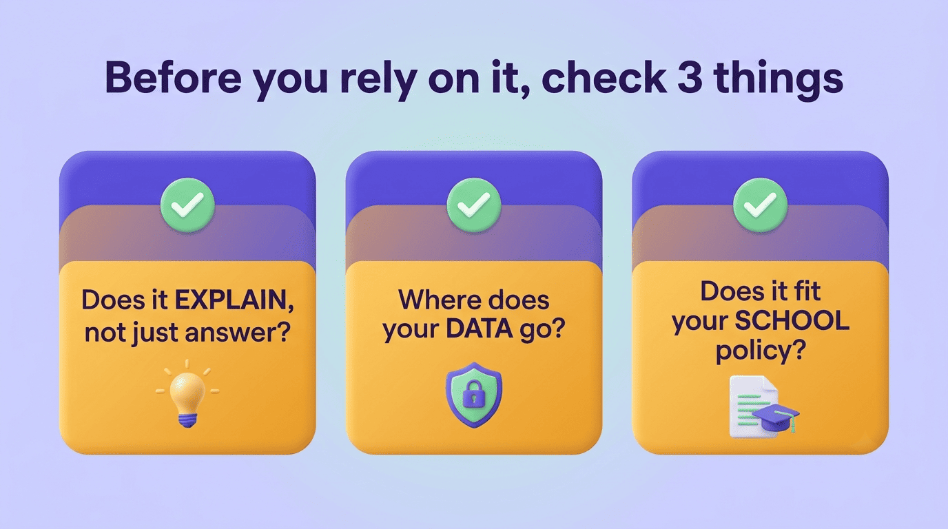 Checklist: does it explain, where does your data go, does it fit your school policy